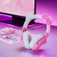 A photo of Razer's new Hello Kitty headset, pink with white cat ears and a pink plastic bow.